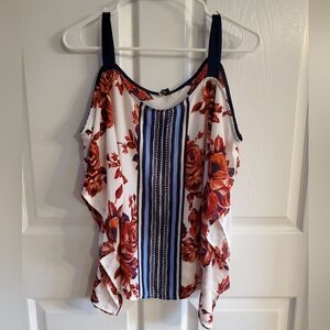 HeartSoul Cold Shoulder Red & Blue Floral Blouse. Size L. #SW